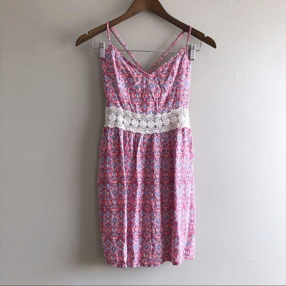 Hollister Preppy Crotchet Fit & Flare Spaghetti Strap Mini Dress Pink - Picture 1 of 11